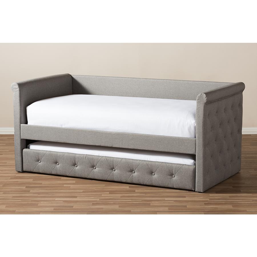 Alena Modern and Contemporary Light Grey Fabric Daybed with Trundle. Picture 12
