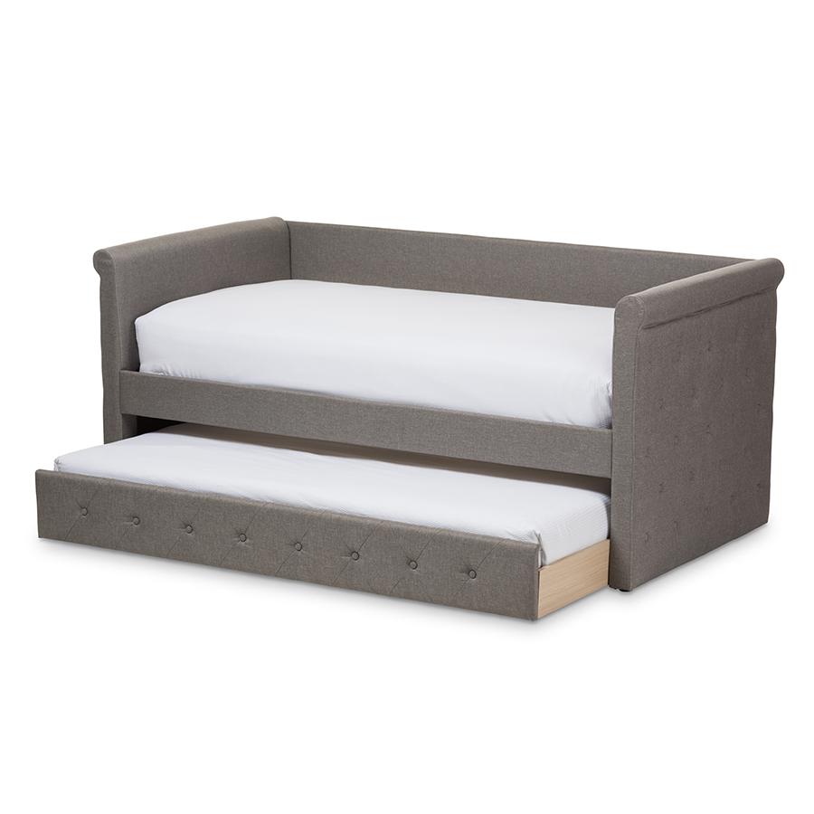 Alena Modern and Contemporary Light Grey Fabric Daybed with Trundle. Picture 2