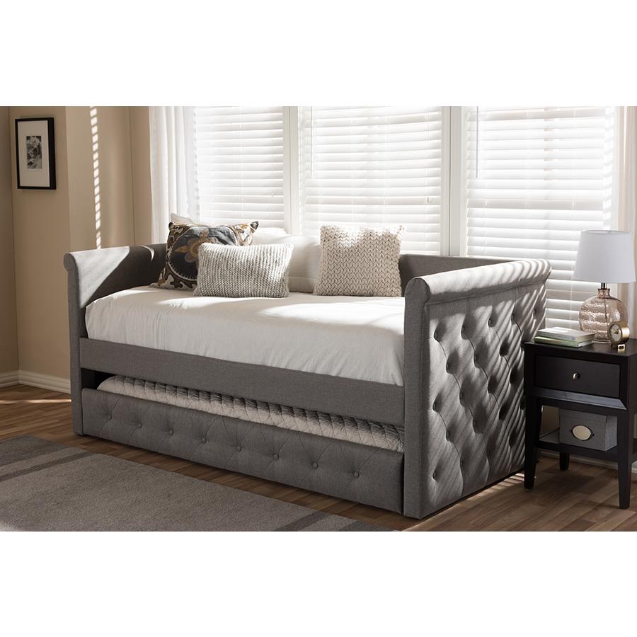Alena Modern and Contemporary Light Grey Fabric Daybed with Trundle. Picture 8