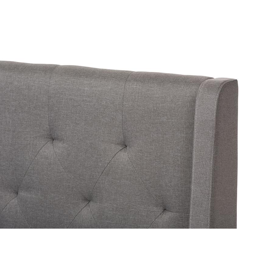 Adelaide Retro Modern Light Grey Fabric Upholstered King Size Platform Bed. Picture 4