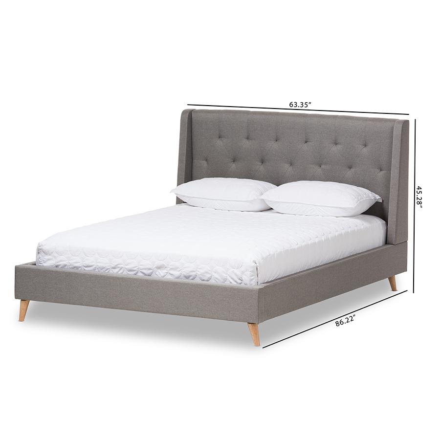 Adelaide Retro Modern Light Grey Fabric Upholstered Queen Size Platform Bed. Picture 8