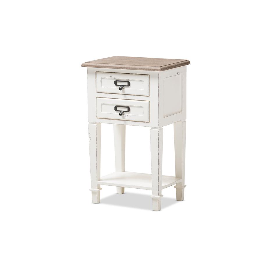 Dauphine Provincial Style Weathered Oak and White Wash Distressed Finish Wood Nightstand. The main picture.