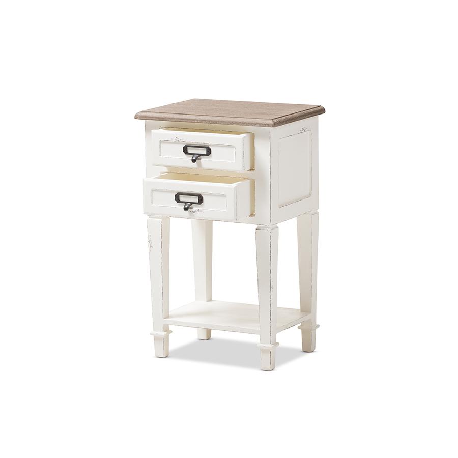 Weathered Oak and White Wash Distressed Finish Wood Nightstand. Picture 2