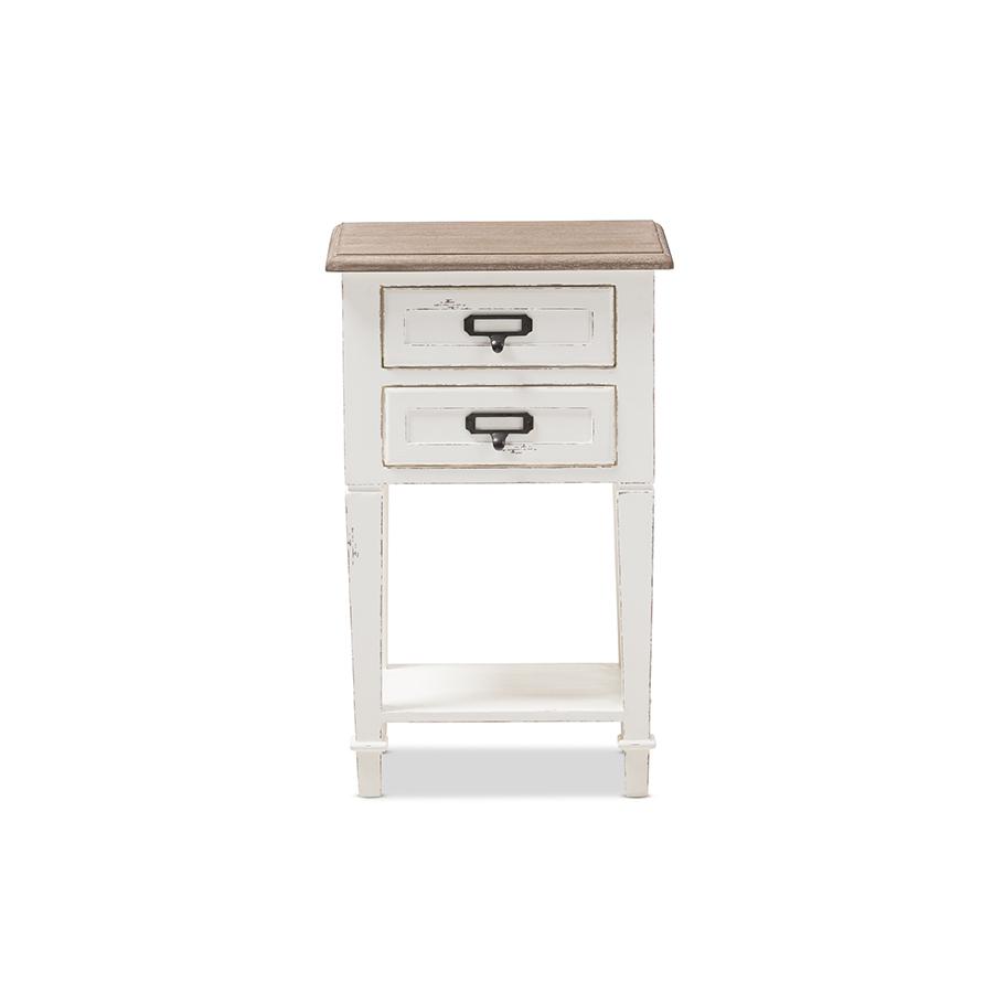 Weathered Oak and White Wash Distressed Finish Wood Nightstand. Picture 3