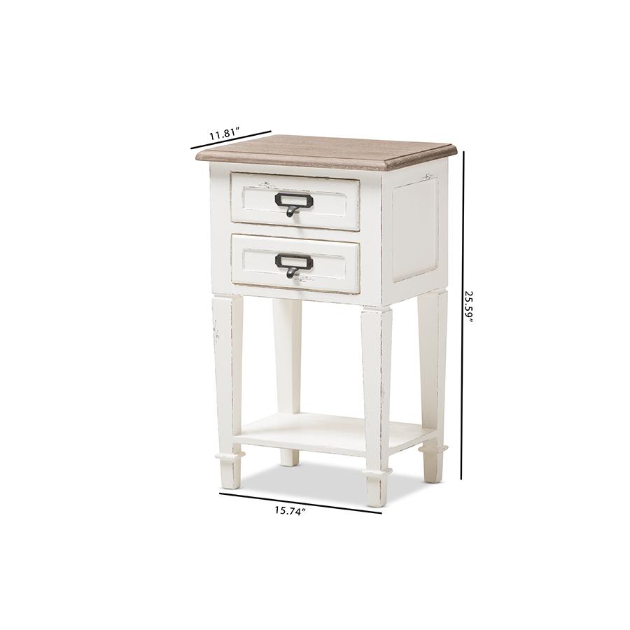 Weathered Oak and White Wash Distressed Finish Wood Nightstand. Picture 8