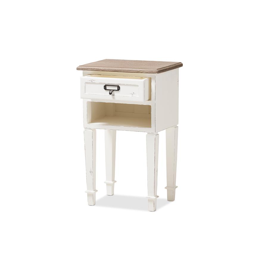 Weathered Oak and White Wash Distressed Finish Wood Nightstand. Picture 2
