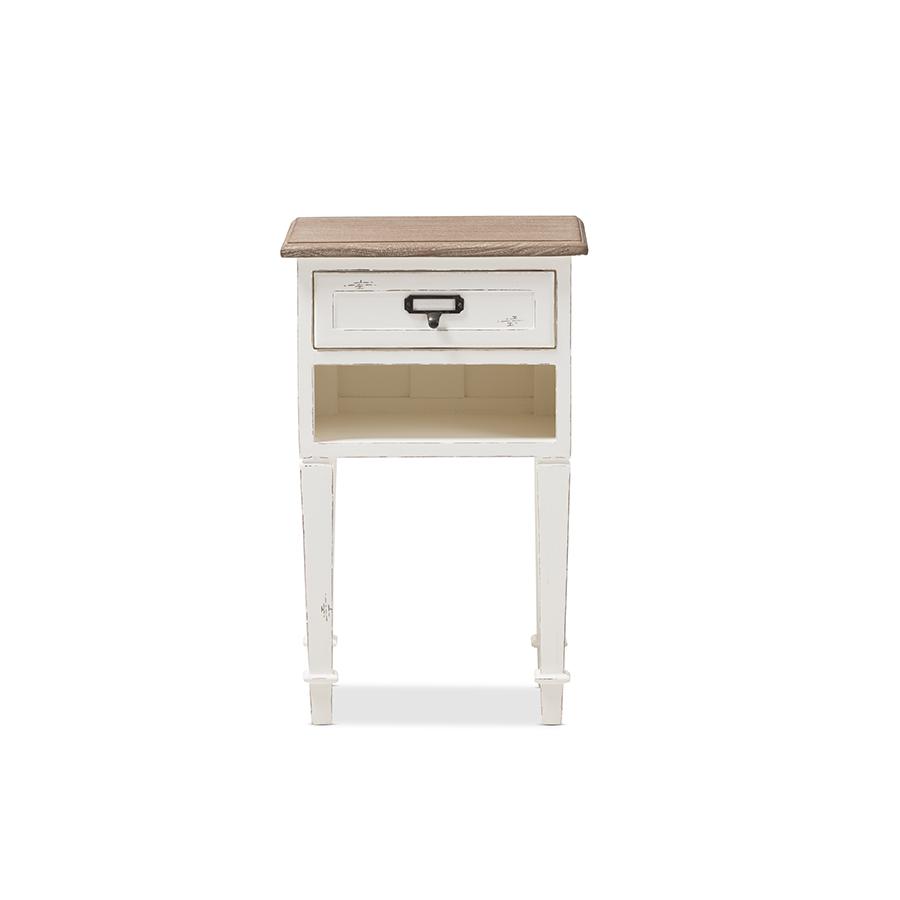 Weathered Oak and White Wash Distressed Finish Wood Nightstand. Picture 3