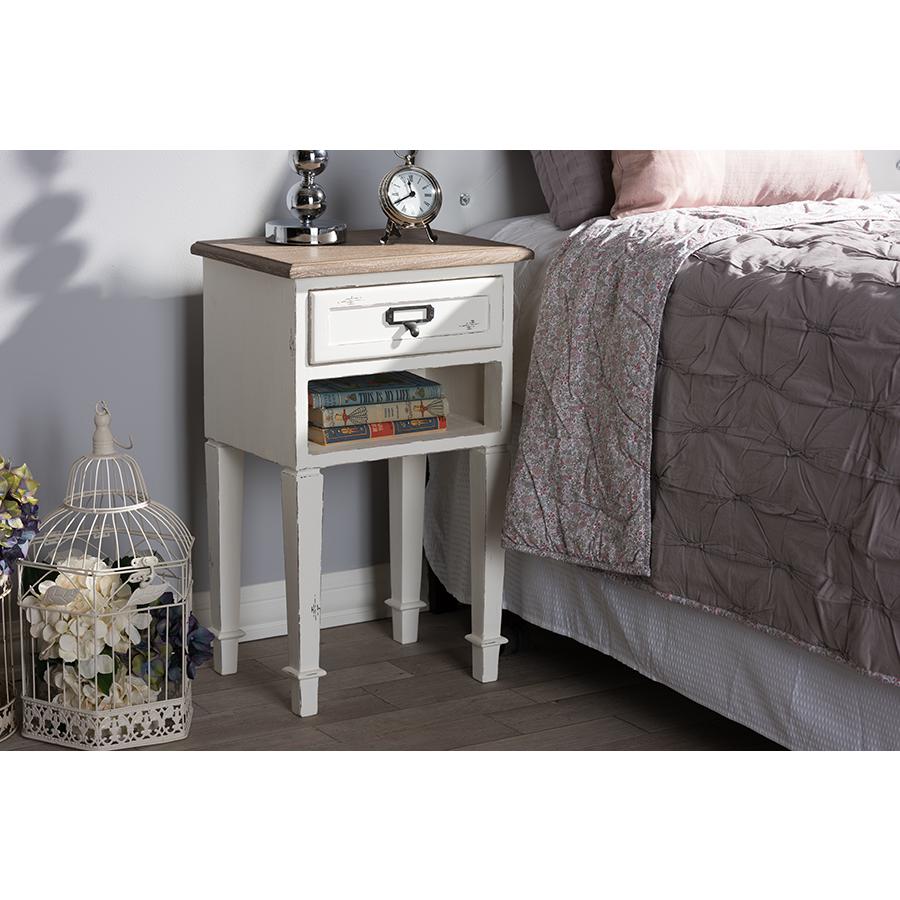 Weathered Oak and White Wash Distressed Finish Wood Nightstand. Picture 6