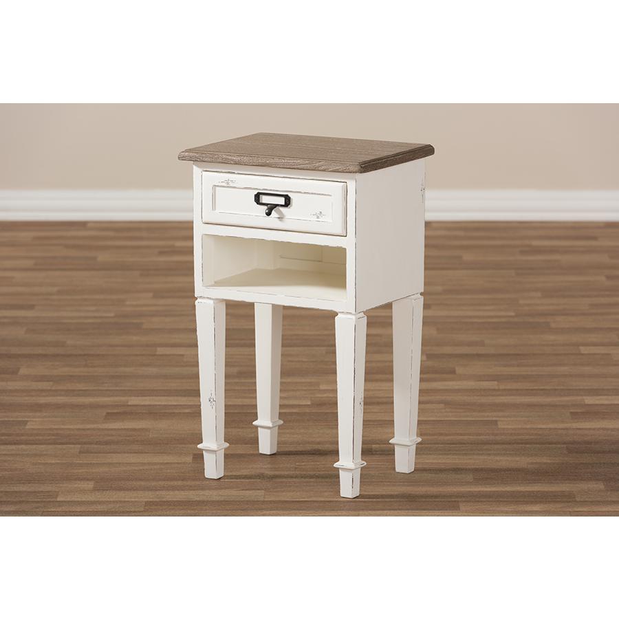 Weathered Oak and White Wash Distressed Finish Wood Nightstand. Picture 7