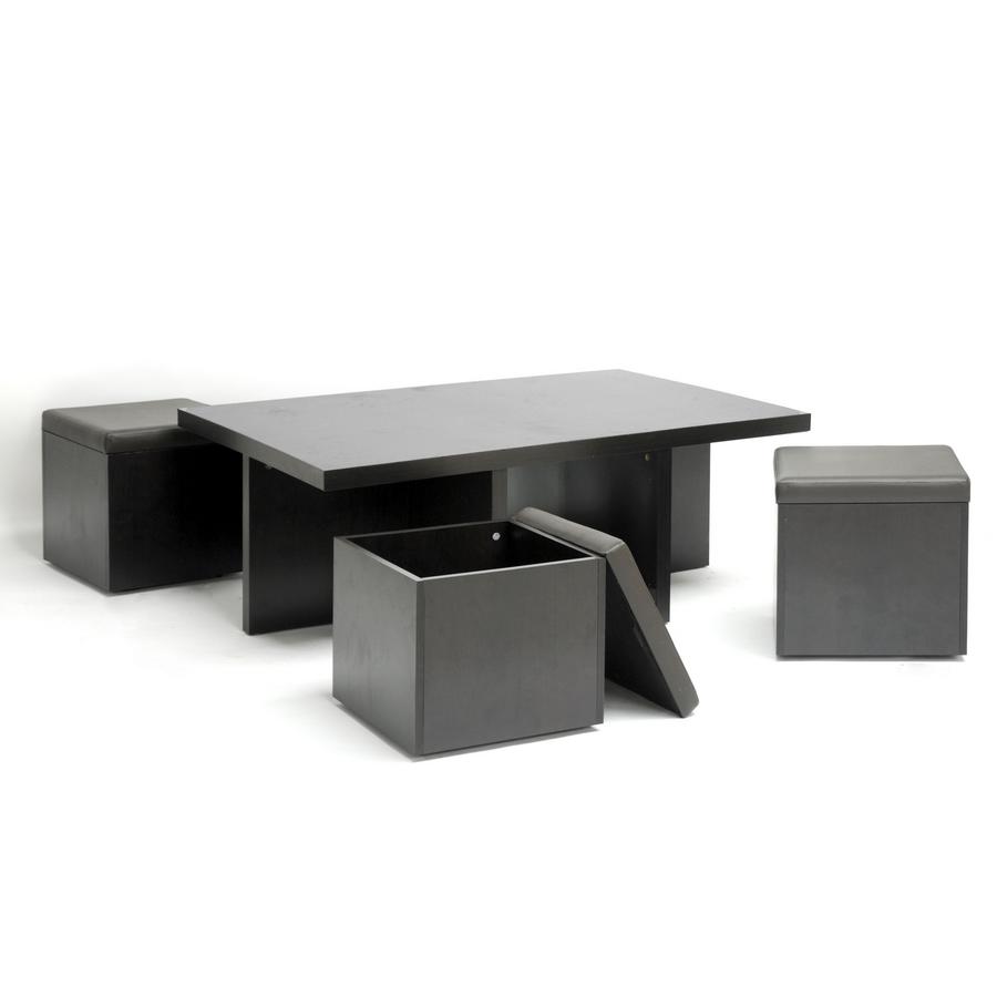 Table Stool Set with Hidden Storage Dark Brown. Picture 2