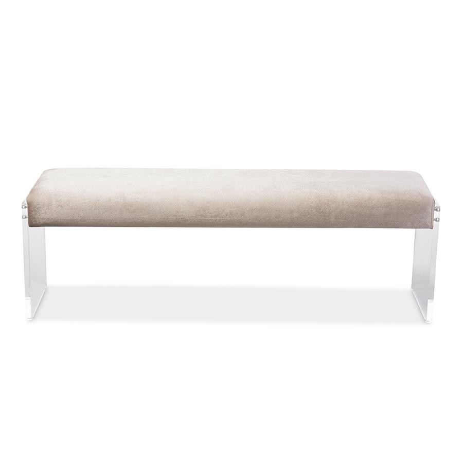 Microsuede Lux Bench with Paneled Acrylic Legs. Picture 1