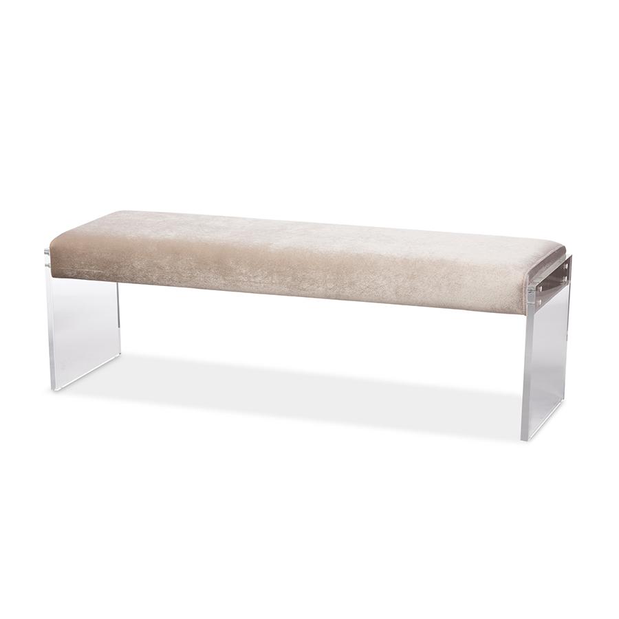 Microsuede Lux Bench with Paneled Acrylic Legs. Picture 2