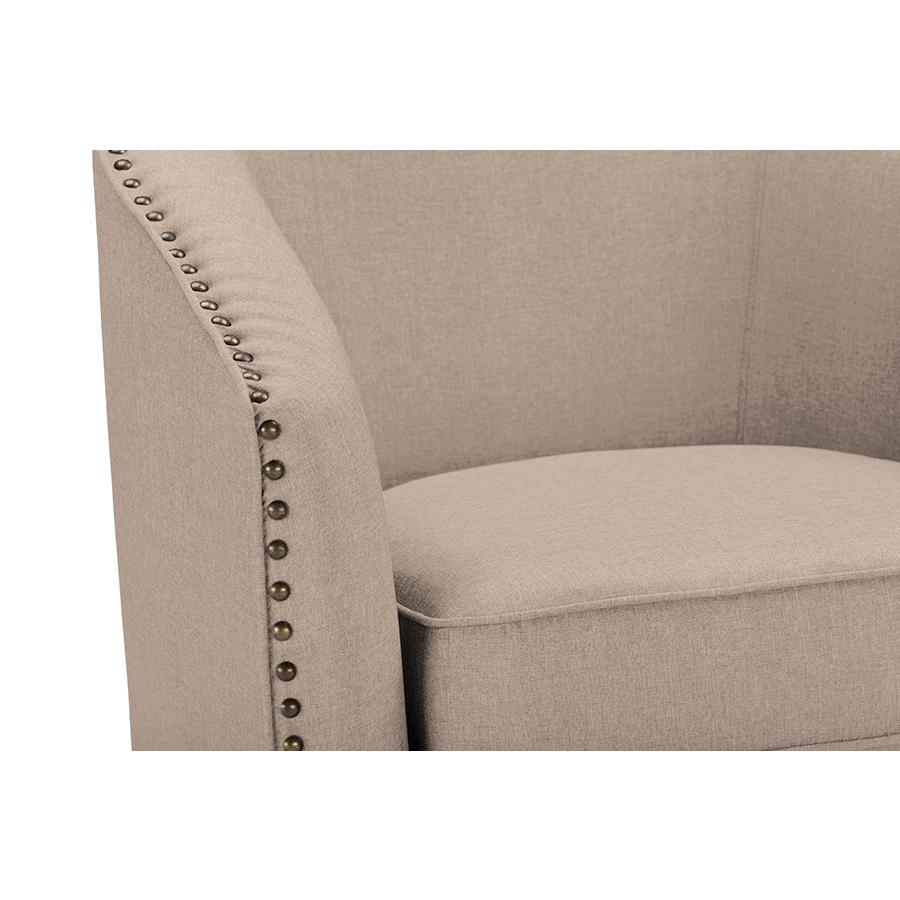 Classic Retro Beige Fabric Upholstered Swivel Tub Chair. Picture 3