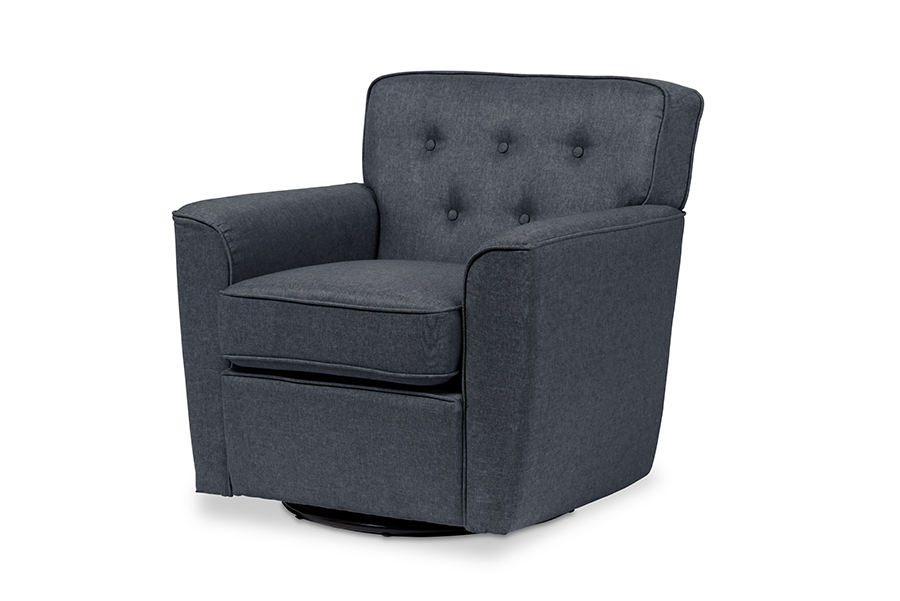 Canberra Retro Grey Button-tufted Swivel Lounge Chair with Arms. Picture 1