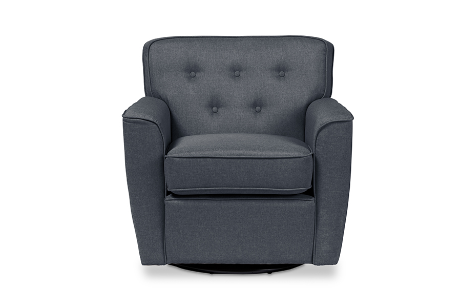 Canberra Retro Grey Button-tufted Swivel Lounge Chair with Arms. Picture 2