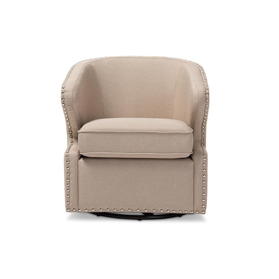 Baxton Studio Finley Mid-century Modern Beige Fabric Upholstered Swivel Armchair. Picture 5