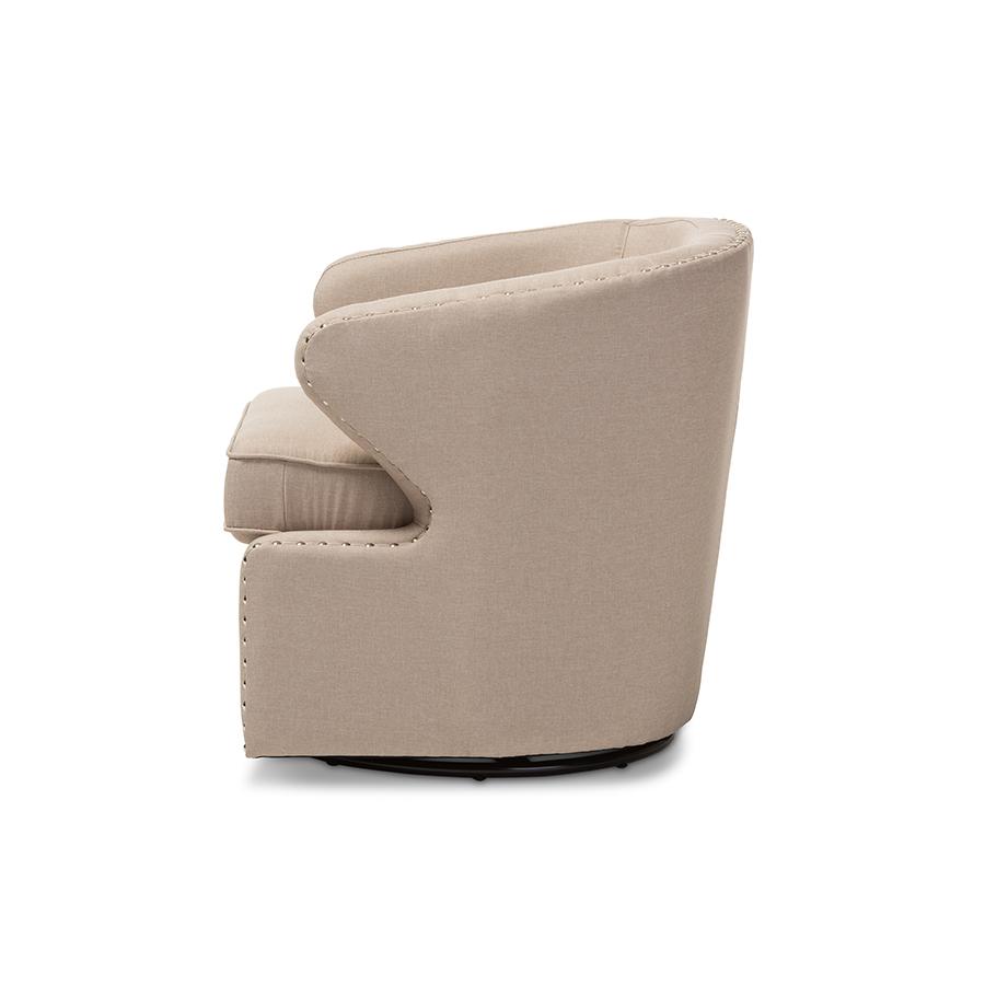 Baxton Studio Finley Mid-century Modern Beige Fabric Upholstered Swivel Armchair. Picture 2