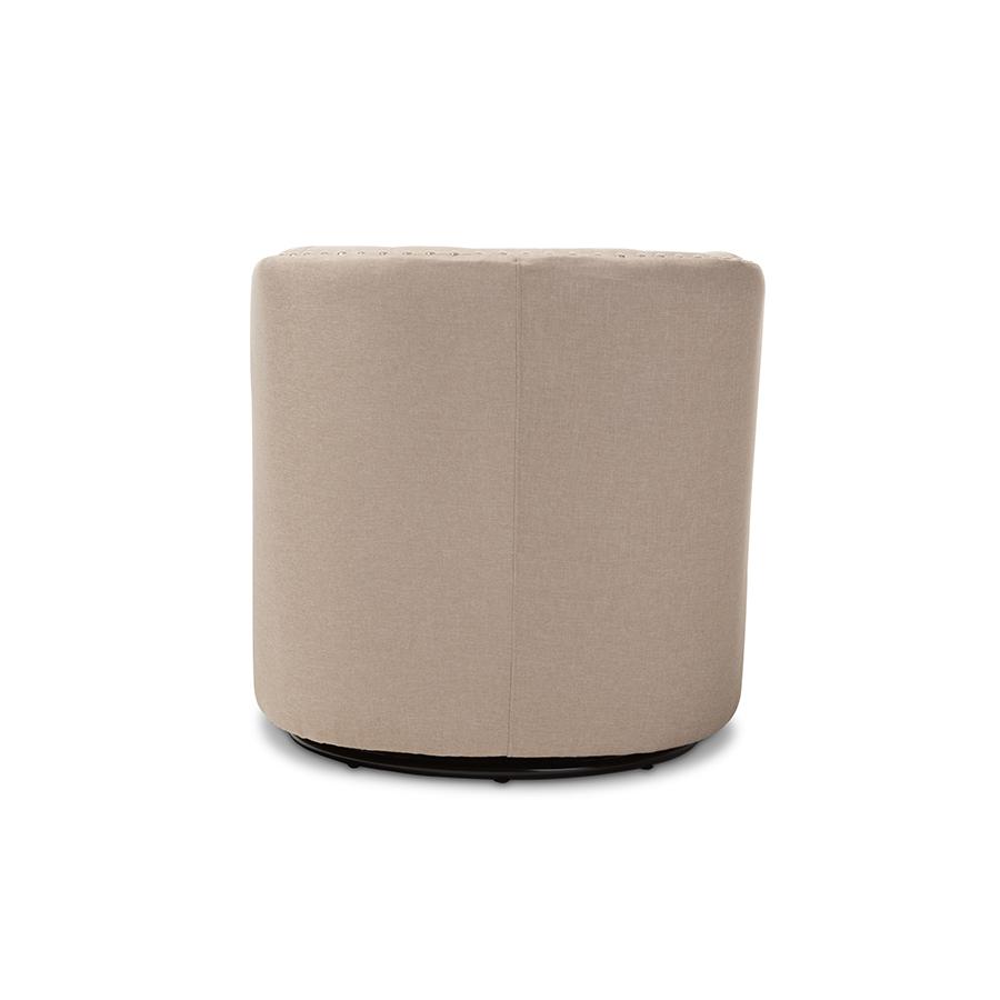 Baxton Studio Finley Mid-century Modern Beige Fabric Upholstered Swivel Armchair. Picture 3