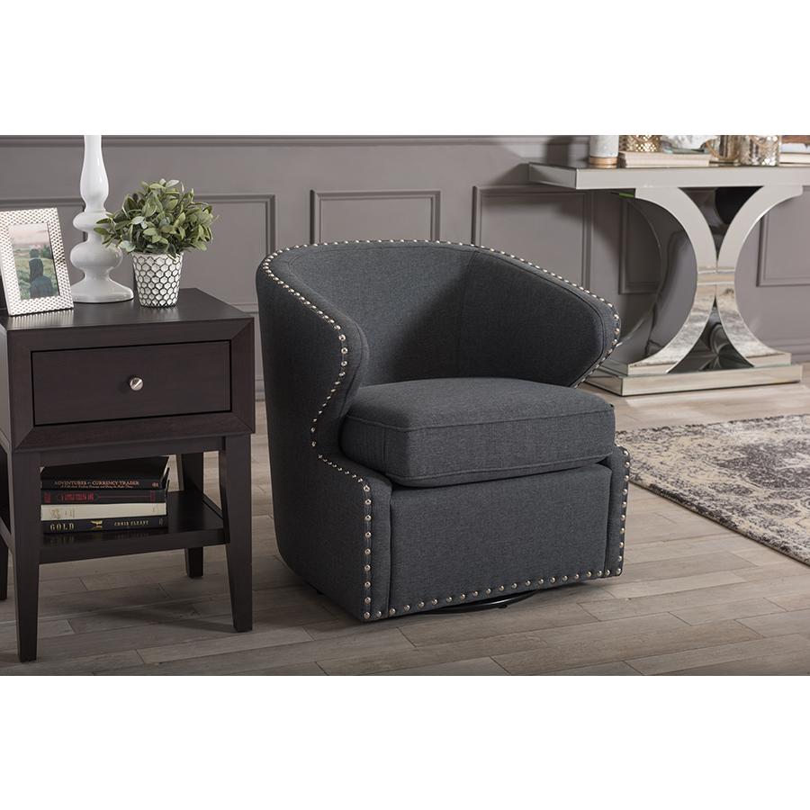 Baxton Studio Finley Mid-century Modern Grey Fabric Upholstered Swivel Armchair. Picture 4