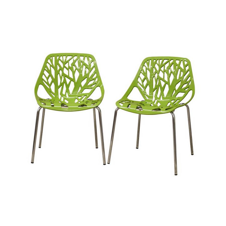Modern Birch Sapling Green Finished Plastic Dining Chair (Set of 2). Picture 2