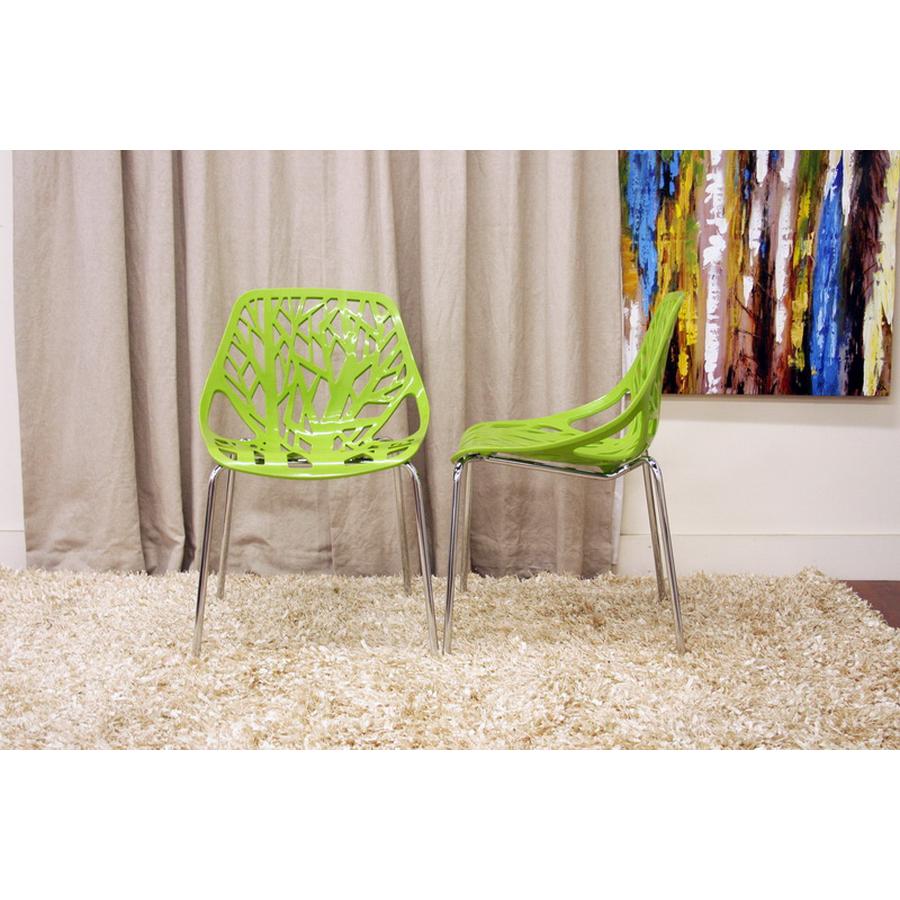 Modern Birch Sapling Green Finished Plastic Dining Chair (Set of 2). Picture 1