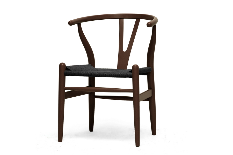 Mid-Century Modern Wishbone Chair - Brown Wood Y Chair with Black Seat Dark Brown/Black. The main picture.