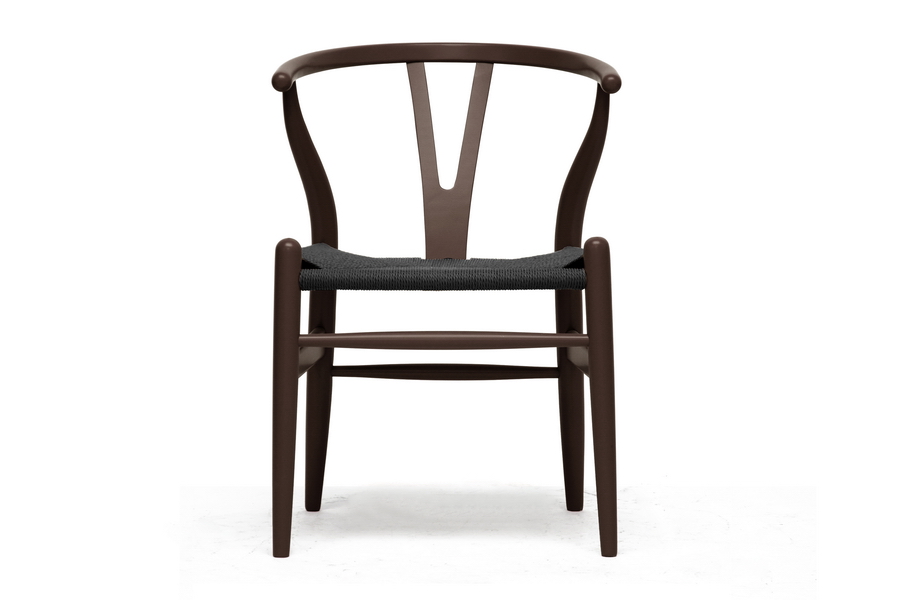 Mid-Century Modern Wishbone Chair - Brown Wood Y Chair with Black Seat Dark Brown/Black. Picture 2