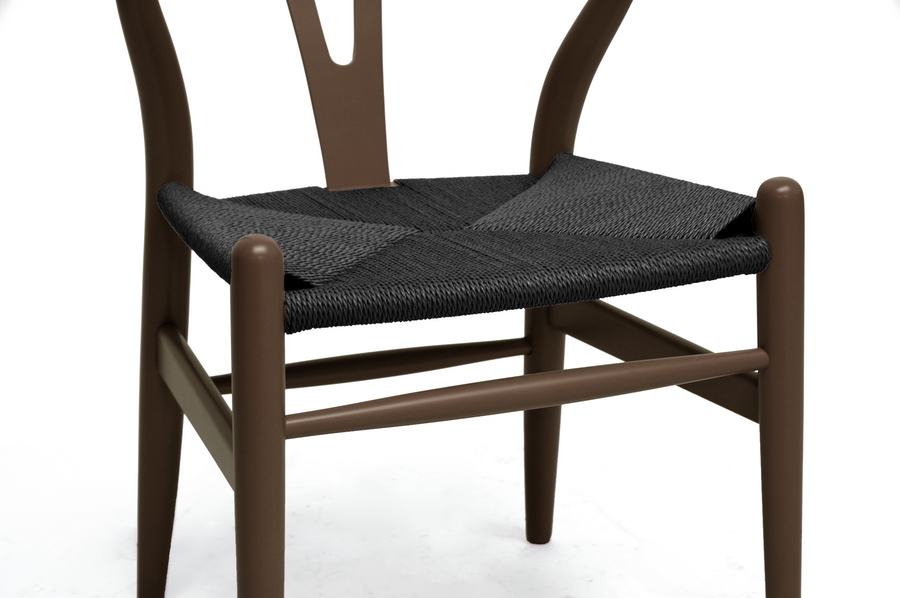 Mid-Century Modern Wishbone Chair - Brown Wood Y Chair with Black Seat Dark Brown/Black. Picture 3