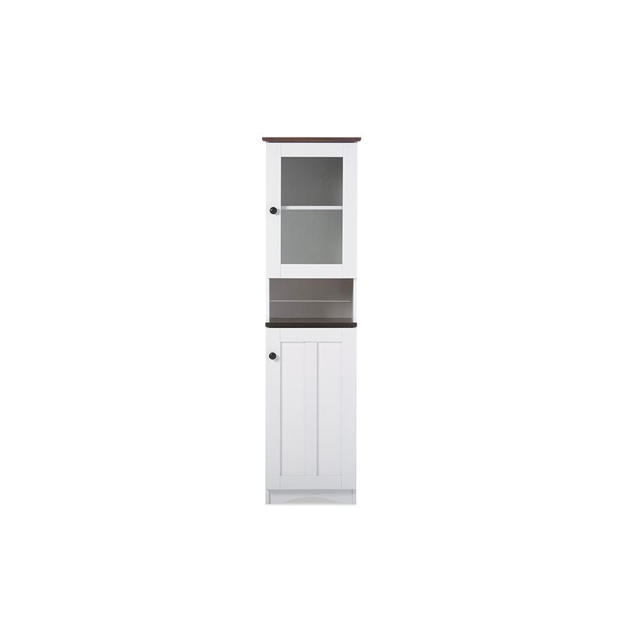 Lauren Modern and Contemporary Two-tone White and Dark Brown Buffet and Hutch Kitchen Cabinet White/Wenge. Picture 1