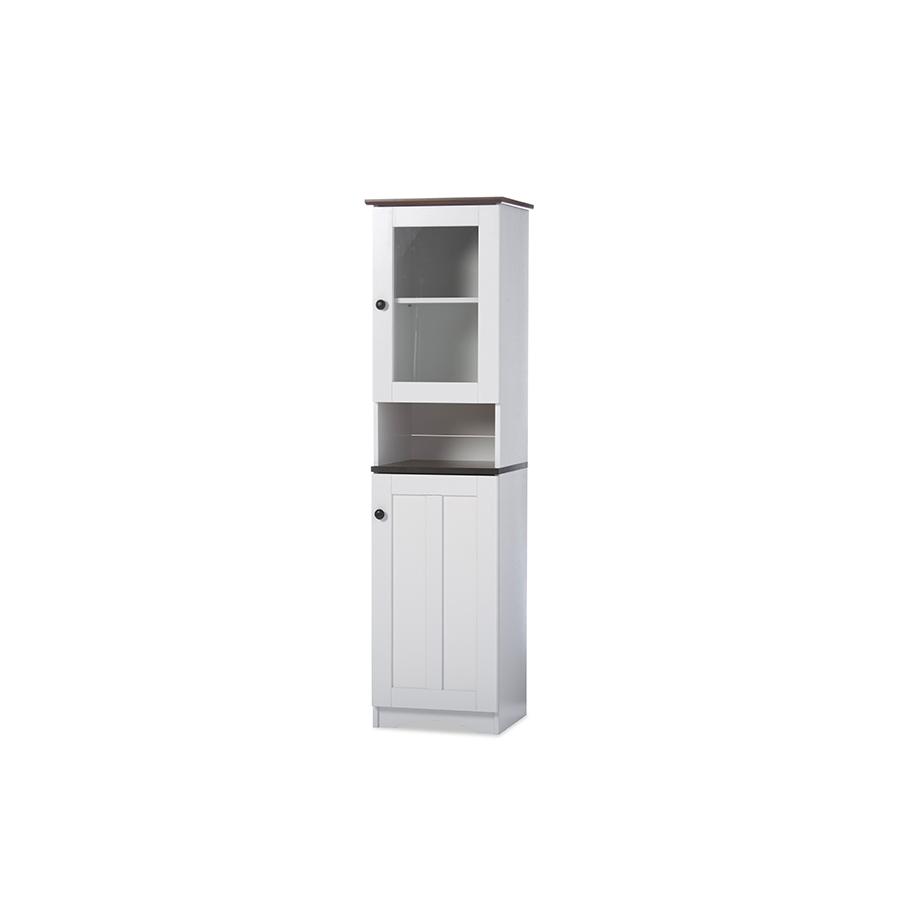 Lauren Modern and Contemporary Two-tone White and Dark Brown Buffet and Hutch Kitchen Cabinet White/Wenge. Picture 2