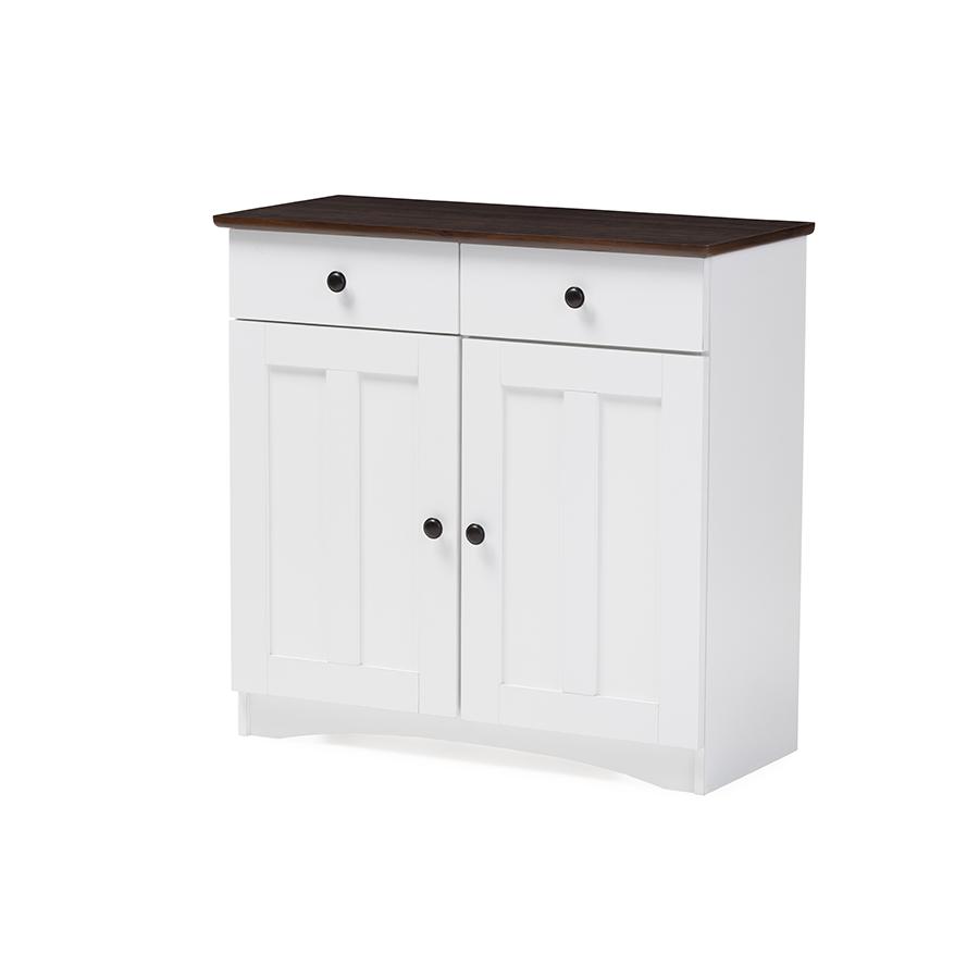 Lauren Modern and Contemporary Two-tone White and Dark Brown Buffet Kitchen Cabinet with Two Doors and Two Drawers White/Wenge. Picture 2