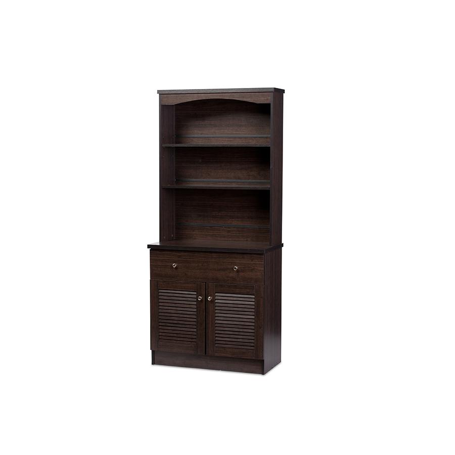 Agni Modern and Contemporary Dark Brown Buffet and Hutch Kitchen Cabinet. Picture 1