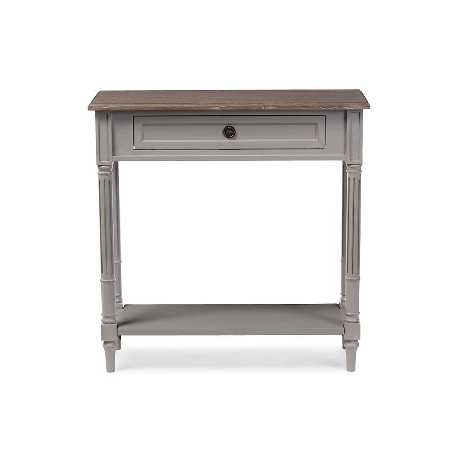 Edouard French Provincial Style White Wash Distressed Two-tone 1-drawer Console Table White/Light Brown. Picture 1