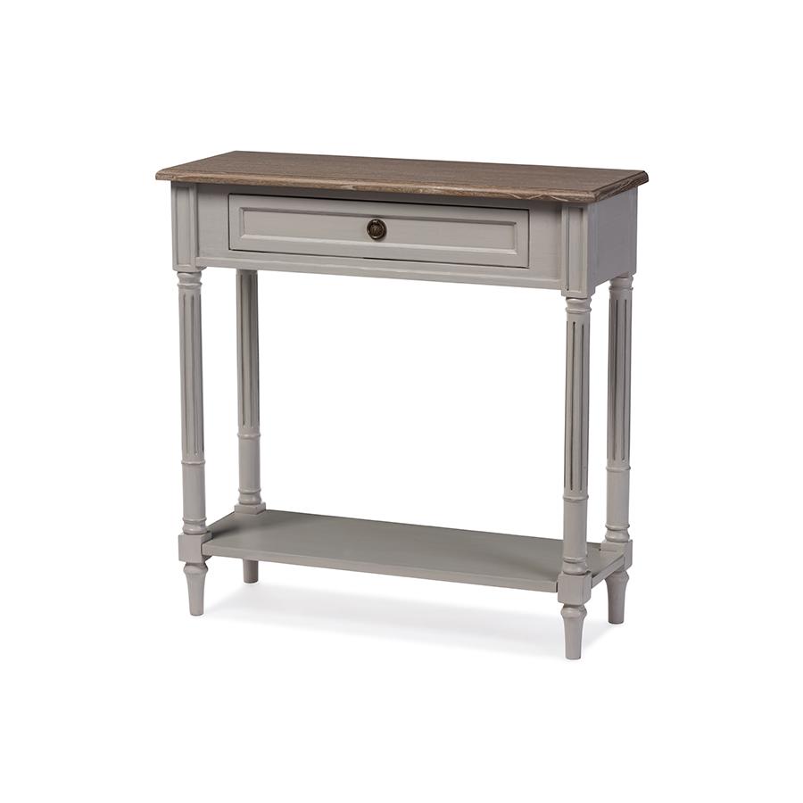 Edouard French Provincial Style White Wash Distressed Two-tone 1-drawer Console Table White/Light Brown. Picture 2