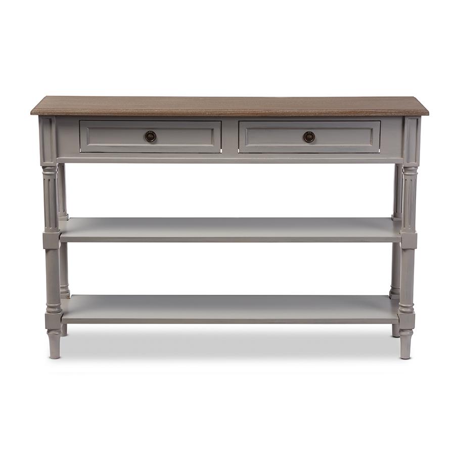 White Wash Distressed Wood and Grey Two-tone 2-drawer Console Table. Picture 4