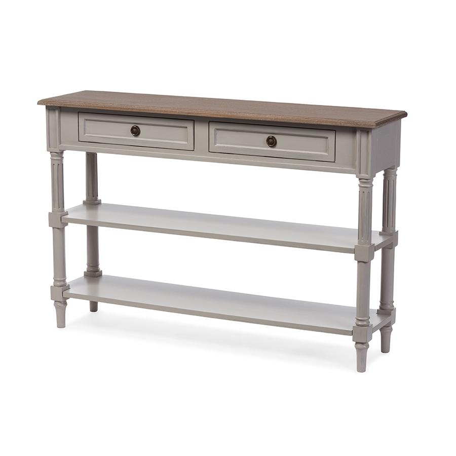 White Wash Distressed Wood and Grey Two-tone 2-drawer Console Table. Picture 1