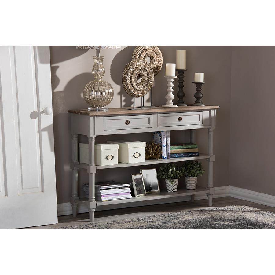 White Wash Distressed Wood and Grey Two-tone 2-drawer Console Table. Picture 3