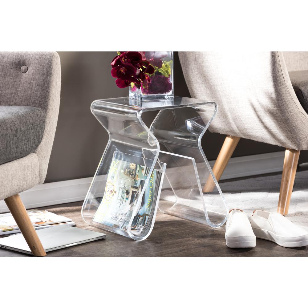 Baxton Studio Acrylic End Table with Magazine Rack. Picture 3