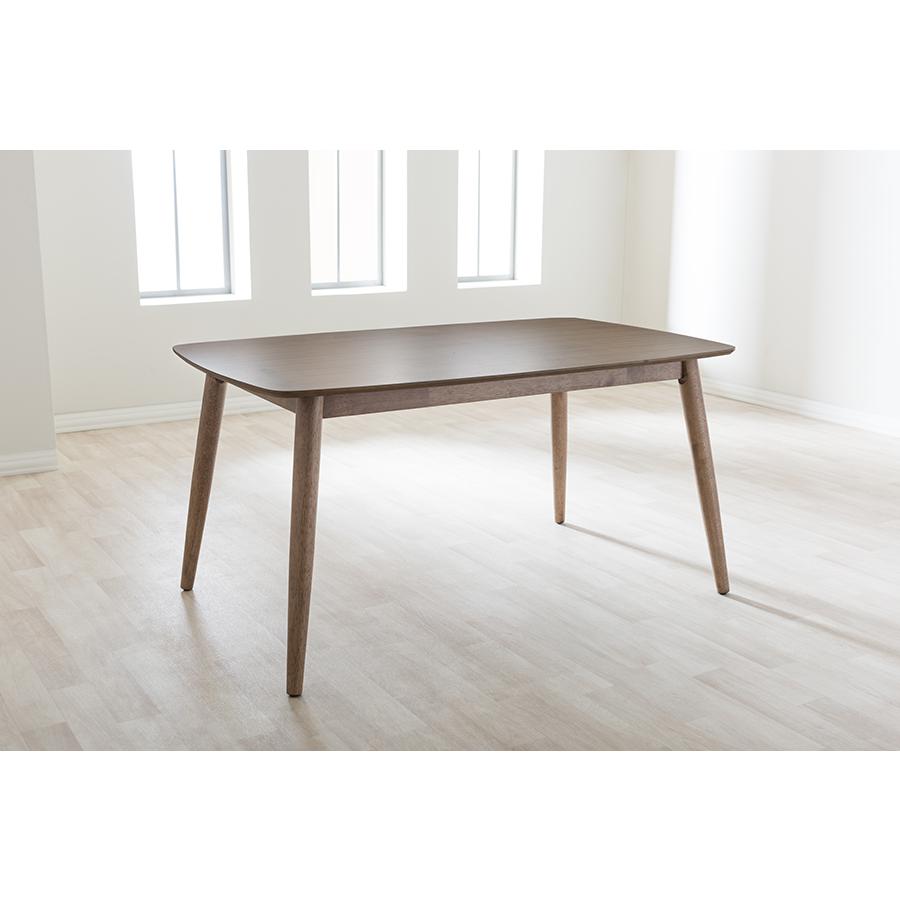 Edna Mid-Century Modern French "Oak" Light Brown Finishing Wood Dining Table. Picture 6
