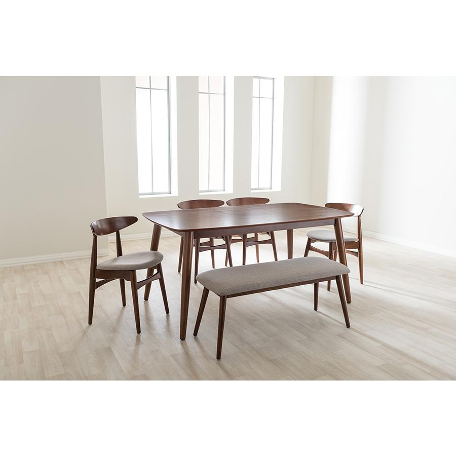 Light Grey Fabric and "Oak" Medium Brown Finishing Wood 6-Piece Dining Set. Picture 9