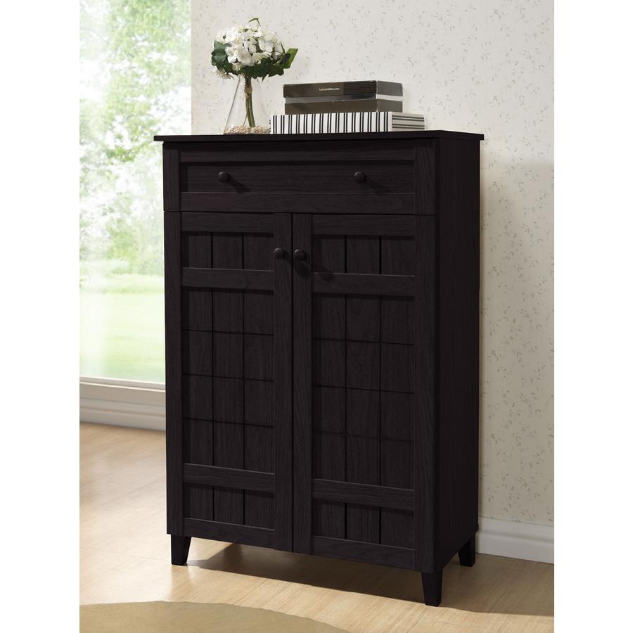Dark Brown Wood Shoe Cabinet (Tall). Picture 3