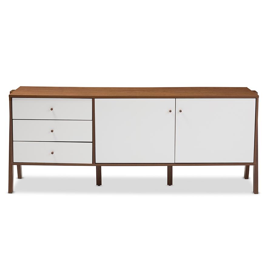 Scandinavian Style White and Walnut Wood Sideboard Storage Cabinet. Picture 5