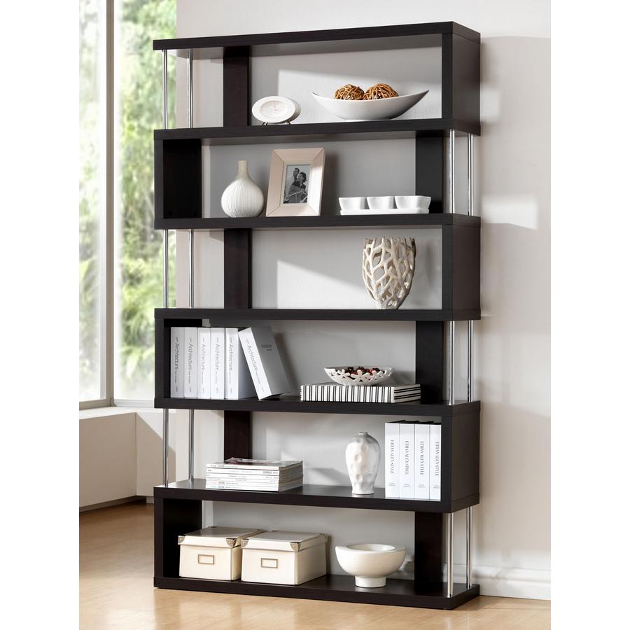 Baxton Studio Barnes Dark Brown Six-Shelf Modern Bookcase. Picture 3