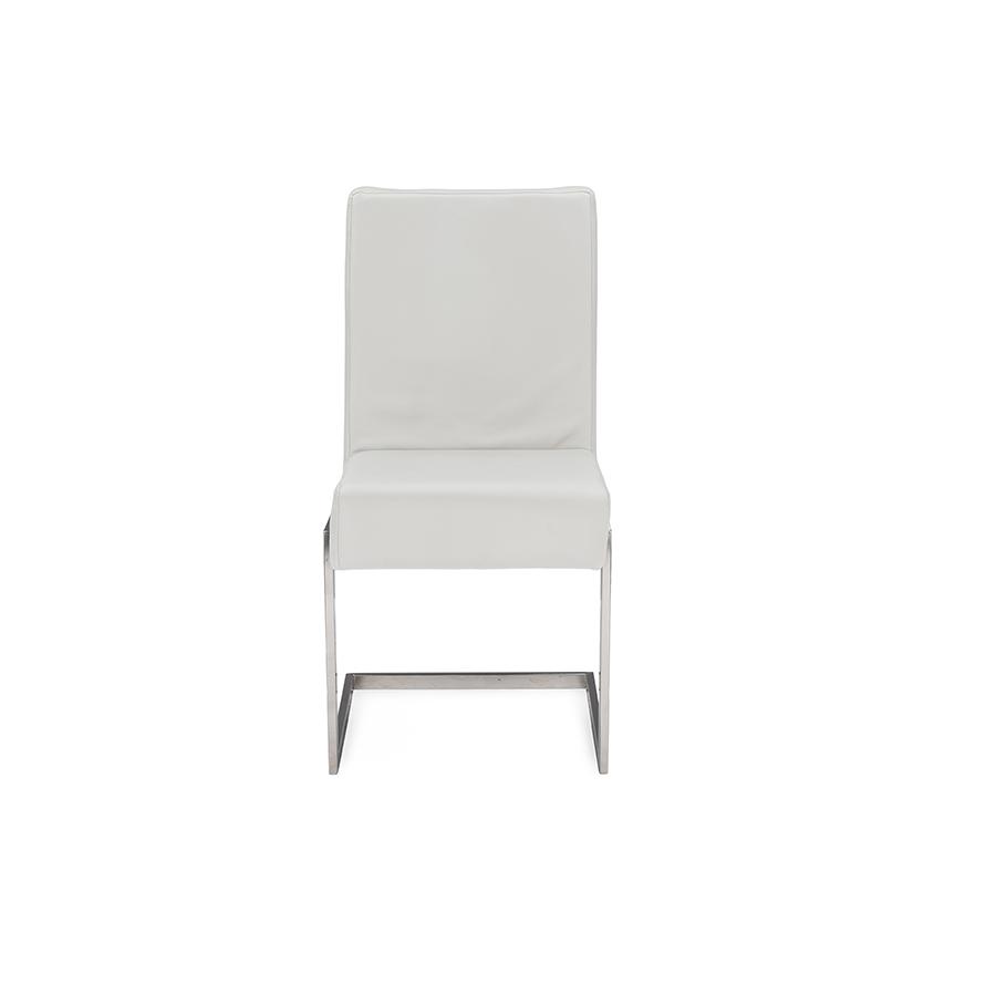 Toulan Modern and Contemporary White Faux Leather Upholstered Stainless Steel Dining Chair. Picture 1