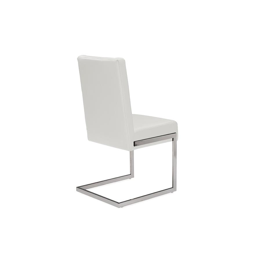 Toulan Modern and Contemporary White Faux Leather Upholstered Stainless Steel Dining Chair. Picture 4