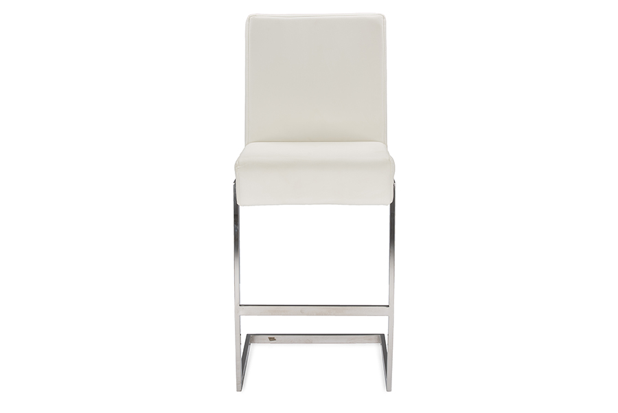 Toulan Modern and Contemporary White Faux Leather Upholstered Stainless Steel Barstool. The main picture.