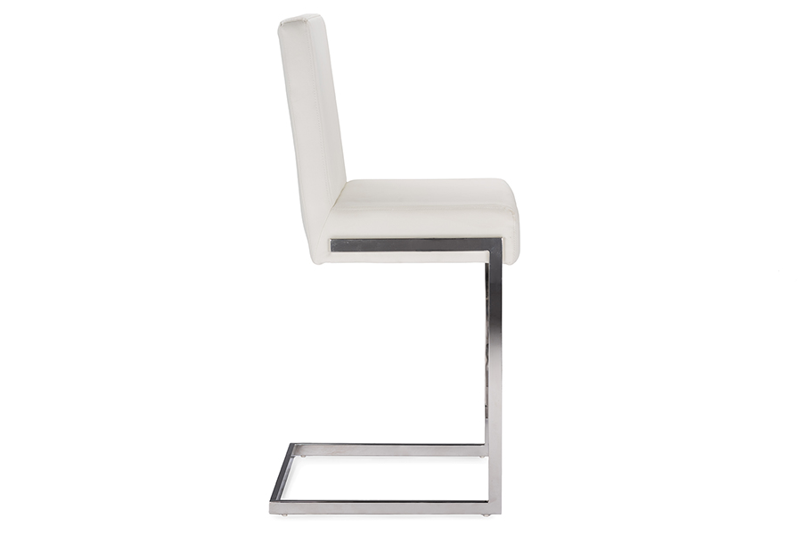 Toulan Modern and Contemporary White Faux Leather Upholstered Stainless Steel Barstool. Picture 3