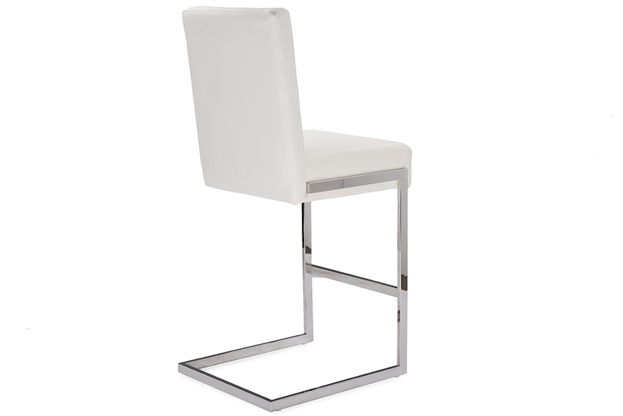 Toulan Modern and Contemporary White Faux Leather Upholstered Stainless Steel Barstool. Picture 4