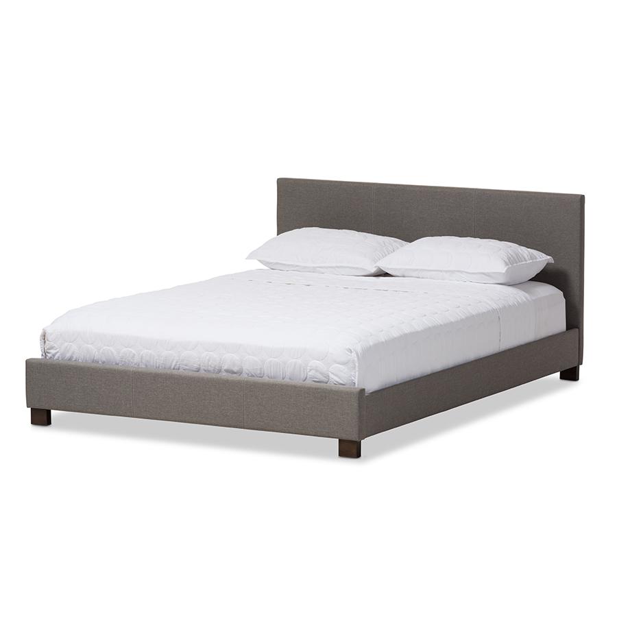 Grey Panel-Stitched Queen Size Platform Bed. Picture 1