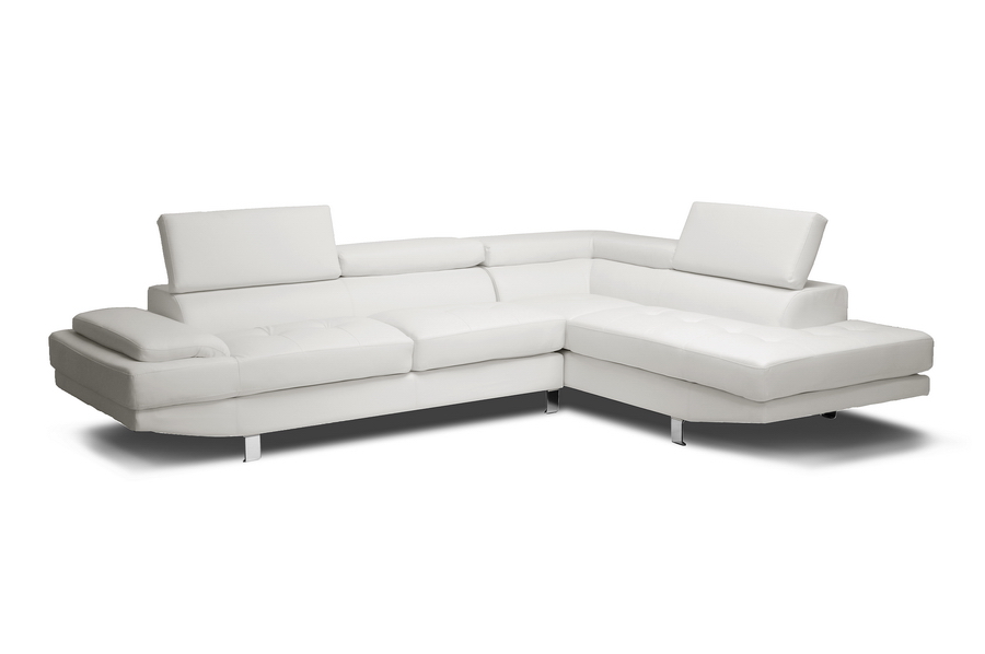 Selma White Leather Modern Sectional Sofa. The main picture.